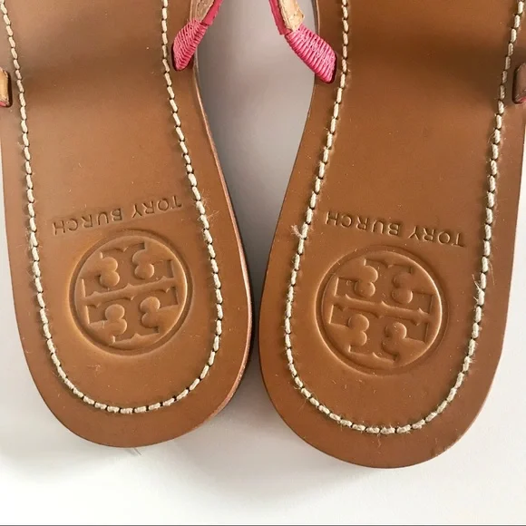 Tory Burch T Logo Flats Thongs Sandals Pink - Picture 2 of 8